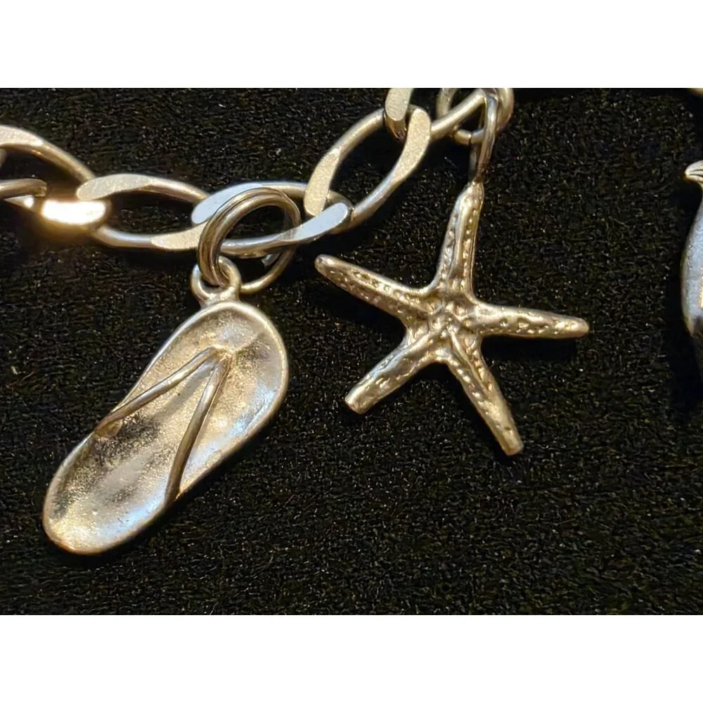 Sterling Silver Mexico Charm Bracelet With Ocean & Travel-Themed Charms‎
